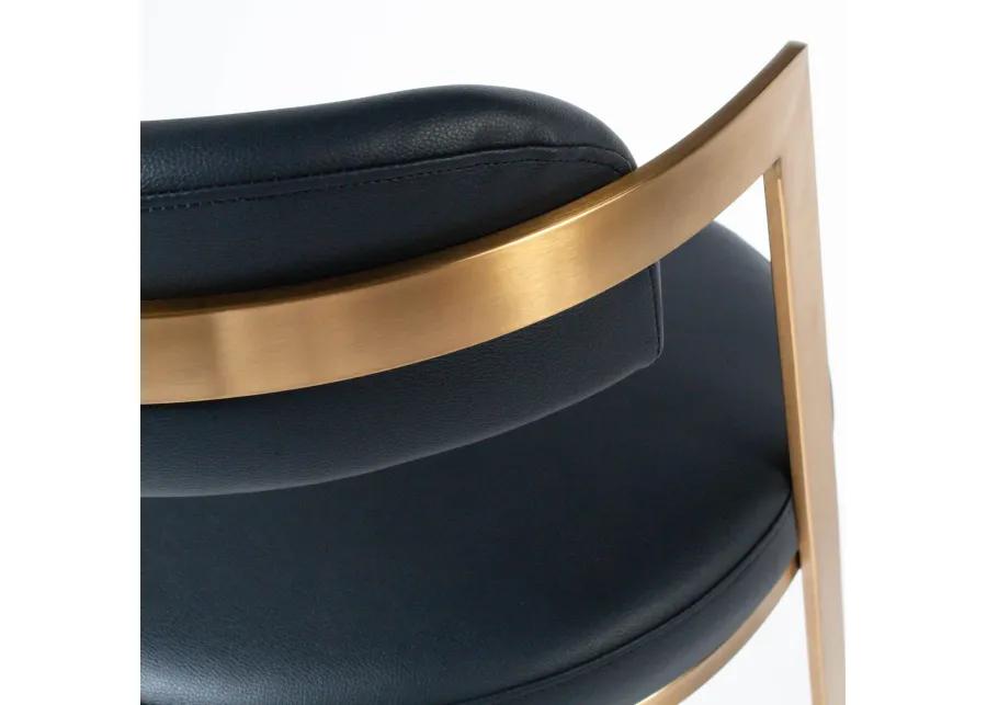 Bourbon Counter Stool In Black Leather Brass