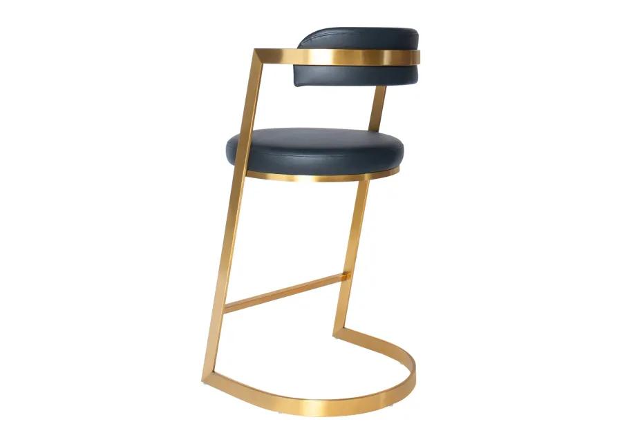 Bourbon Counter Stool In Black Leather Brass