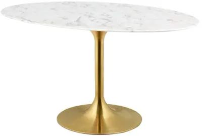 Amico 54" Oval Artificial Marble Dining Table - Gold Base