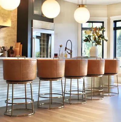 Rosita Swivel Counter Stool in Tobacco Leather