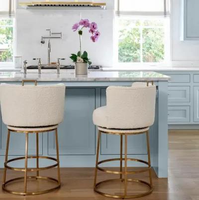 Rosita Swivel Counter Stool in Ivory Boucle