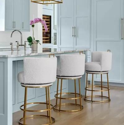 Rosita Swivel Counter Stool in Ivory Boucle