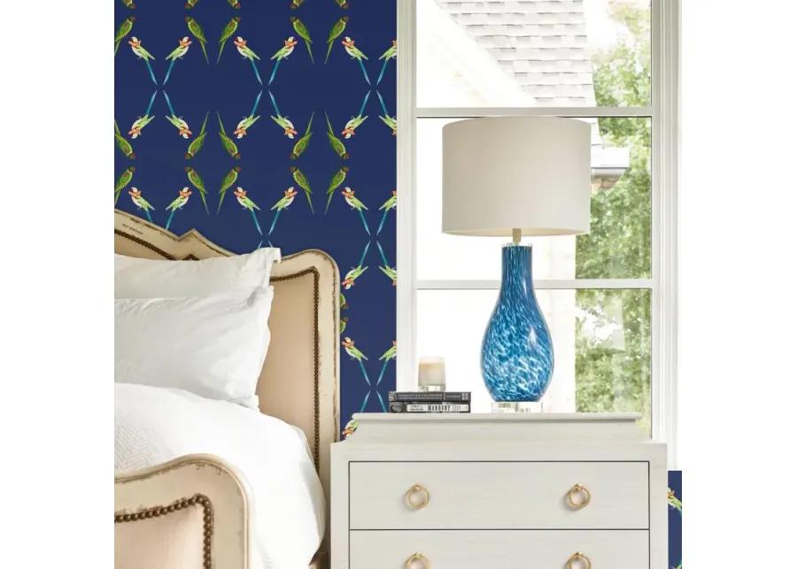 Tropical Birds on Navy Wallpaper