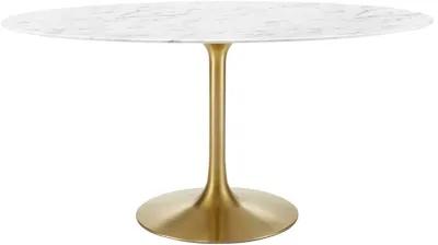 Amico 60" Oval Marble Top Dining Table in White - Gold Base