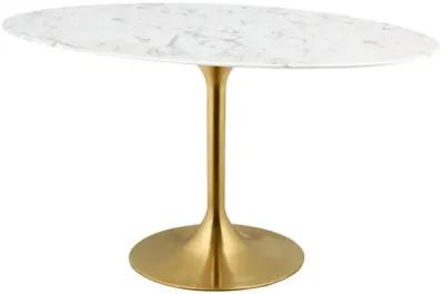 Amico 60" Oval Marble Top Dining Table in White - Gold Base