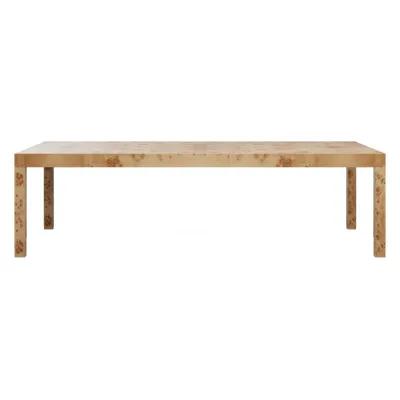 In Stock Pierson Dining Table 108" x 42" in Golden Pecan Mappa Burl