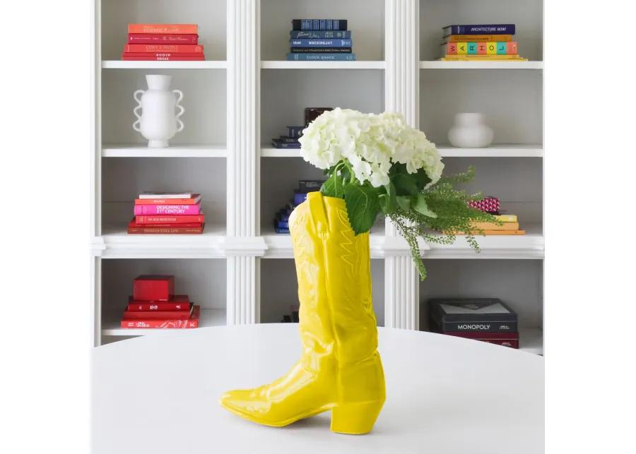 Cowboy Boot Vase in Bright Yellow