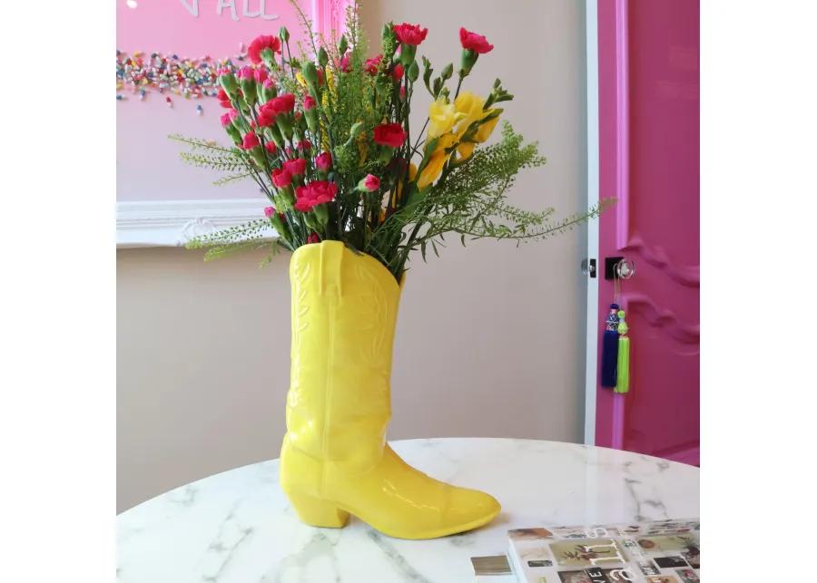 Cowboy Boot Vase in Bright Yellow