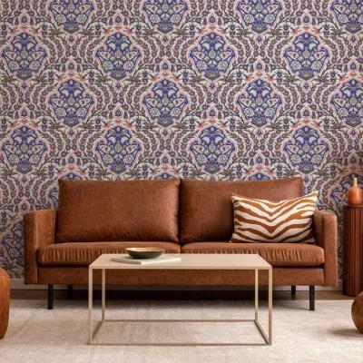 Ottoman Large Wallpaper - Blues & Coral