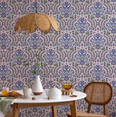 Ottoman Large Wallpaper - Blues & Coral