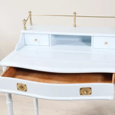 Traditional Faux Bamboo Desk Lacquered in Gulfstream Blue