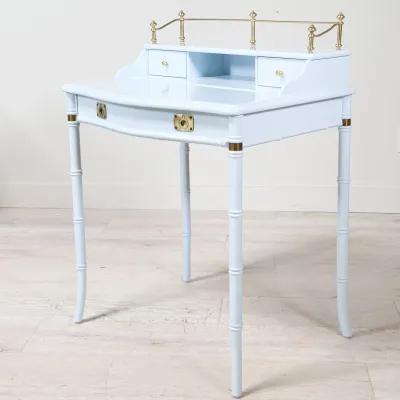 Traditional Faux Bamboo Desk Lacquered in Gulfstream Blue