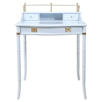 Traditional Faux Bamboo Desk Lacquered in Gulfstream Blue