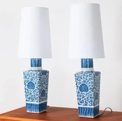 Pair of Blue and White Lamps