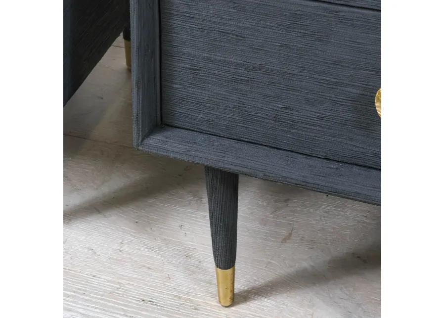 Pair of Oversized Vintage Chests in Poe Grasscloth with Brass Fan Handles