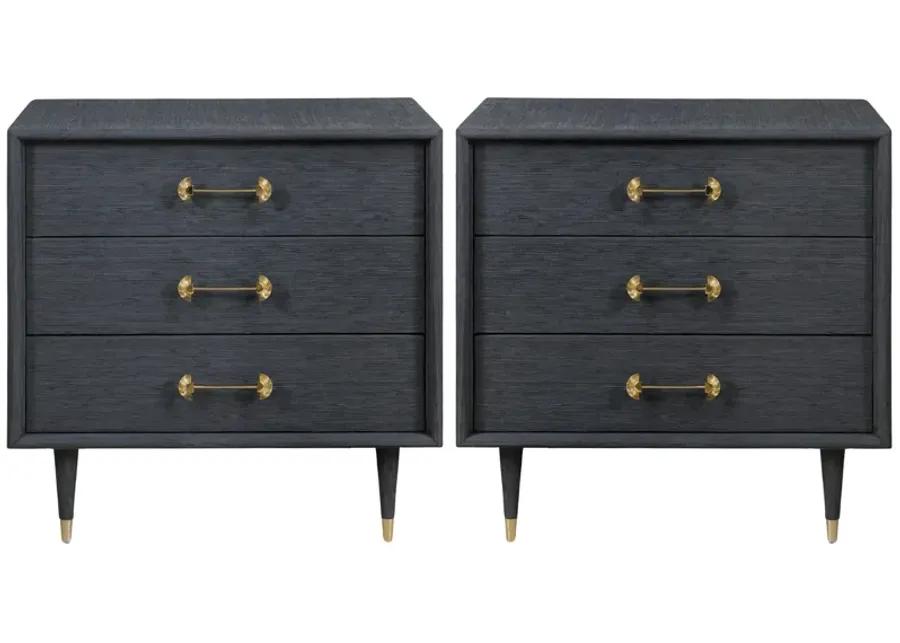 Pair of Oversized Vintage Chests in Poe Grasscloth with Brass Fan Handles