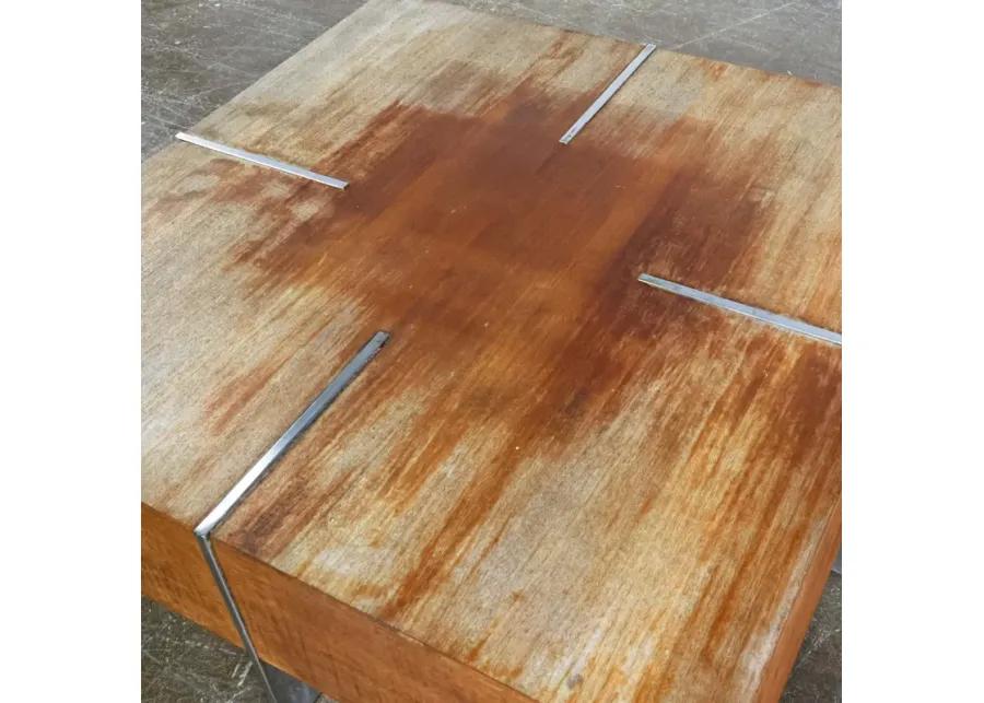 Square Wood and Metal Coffee Table