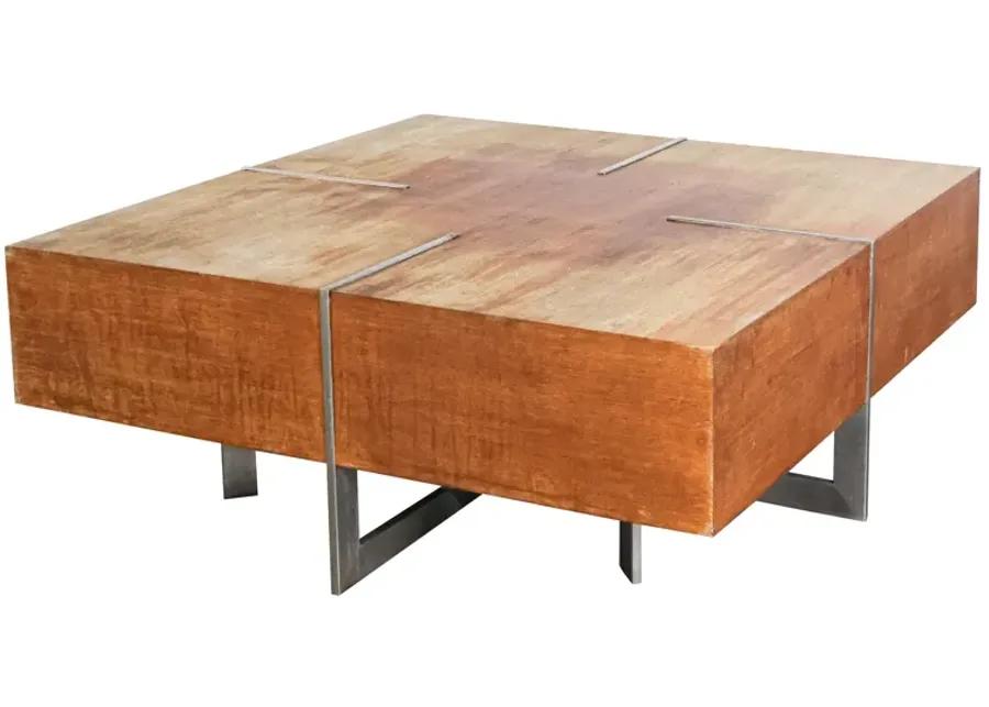 Square Wood and Metal Coffee Table