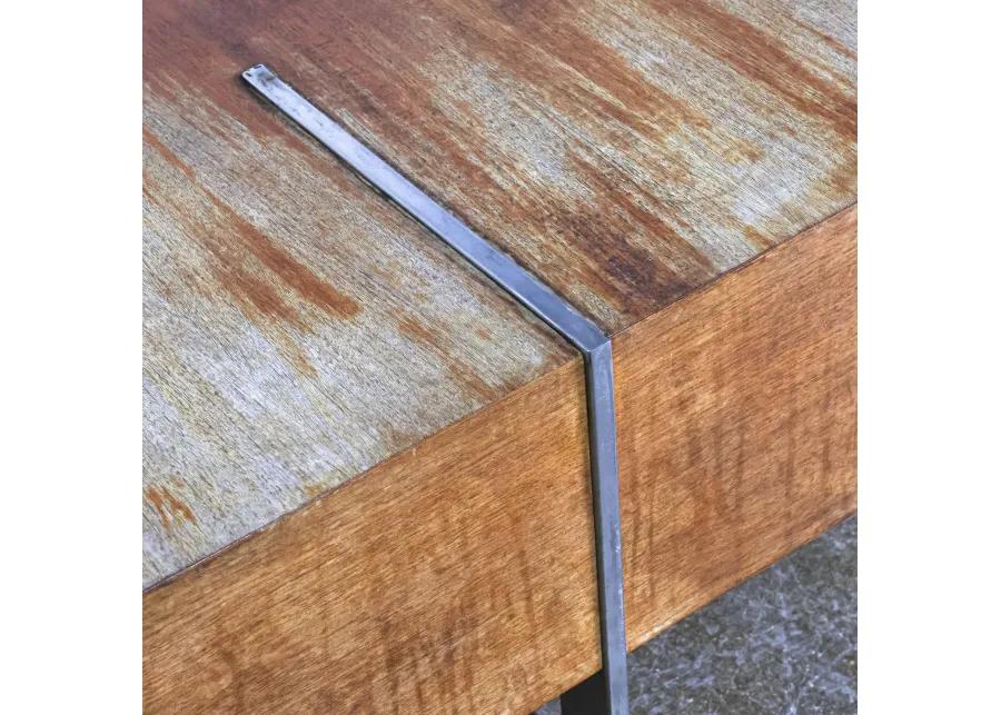 Square Wood and Metal Coffee Table