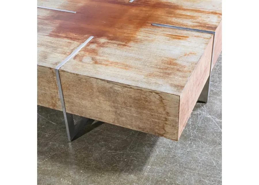 Square Wood and Metal Coffee Table