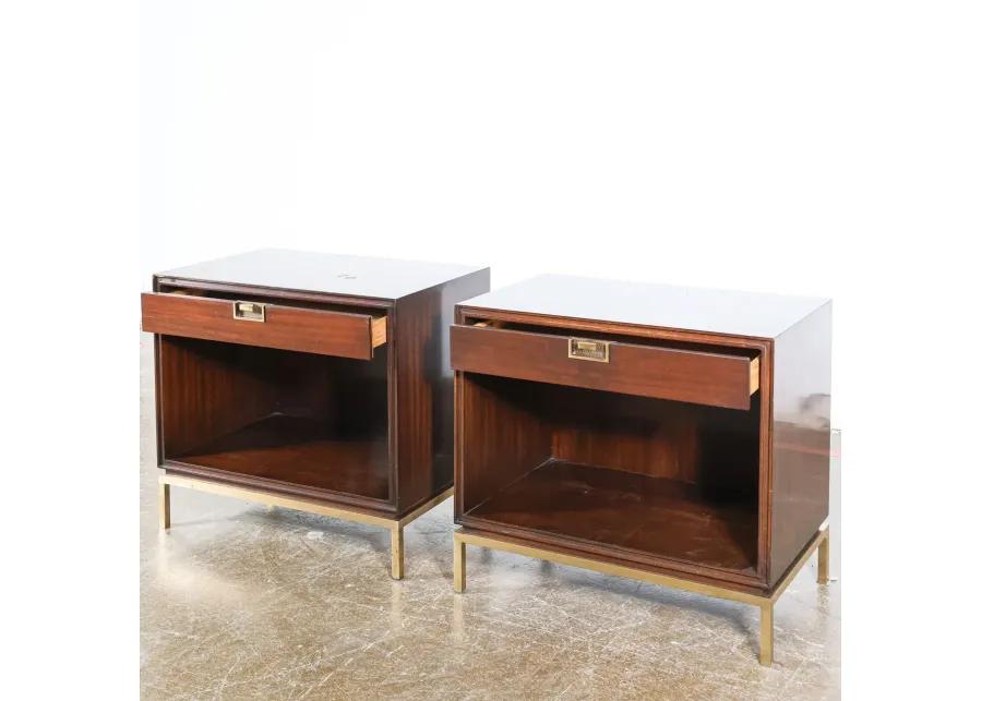 Pair of Thomas Pheasant Brass Walnut Nightstands