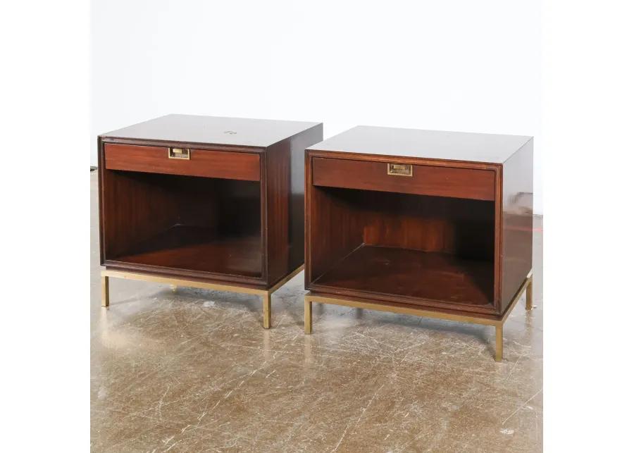 Pair of Thomas Pheasant Brass Walnut Nightstands