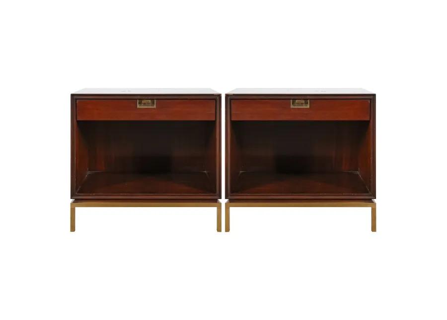 Pair of Thomas Pheasant Brass Walnut Nightstands