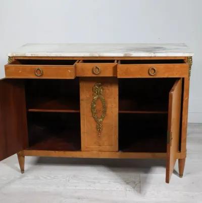 Louis XVI Style Burled Marble Top Sideboard