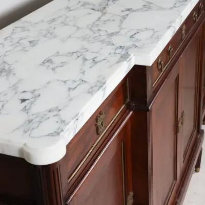 Louis XVI Style White Marble Top Mahogany Sideboard