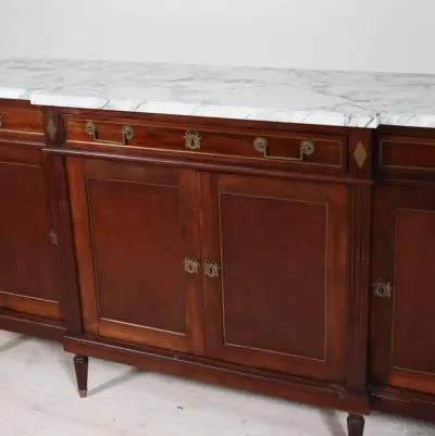 Louis XVI Style White Marble Top Mahogany Sideboard