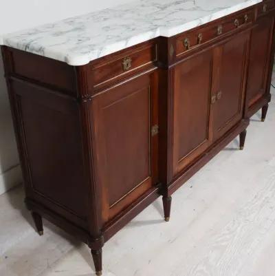 Louis XVI Style White Marble Top Mahogany Sideboard