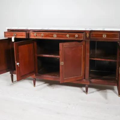 Louis XVI Style White Marble Top Mahogany Sideboard