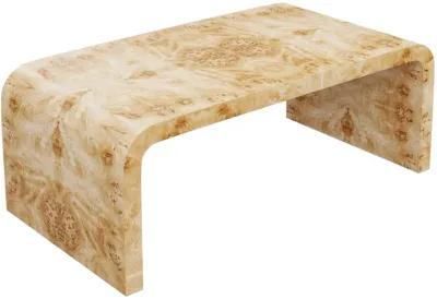 In Stock 61.5" Janus Waterfall Coffee Table in Golden Pecan Mappa Burl