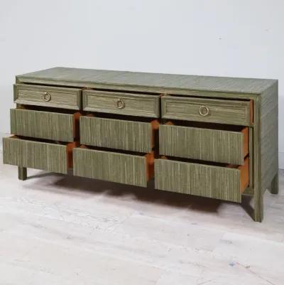 Classic Dresser with Ring Pulls in Ford Hemp Grasscloth