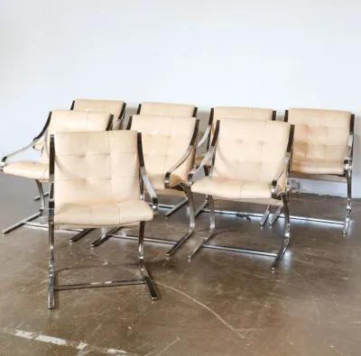 Set of 8 Chrome & Leather Dining Chairs by Brueton