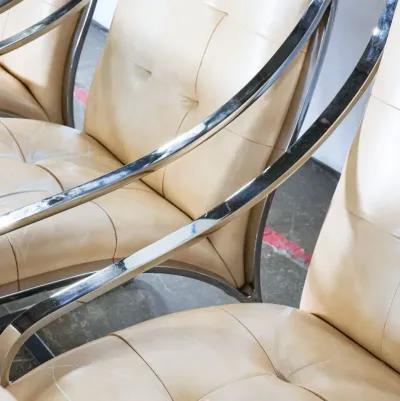 Set of 8 Chrome & Leather Dining Chairs by Brueton