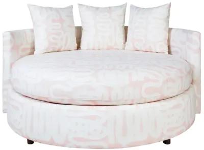 Large Round Double Chair Recovered in Squiggle White on Petal Fabric