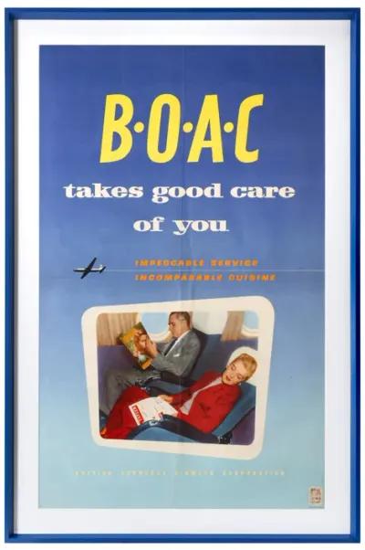 Framed 1950s British Aviation Poster - British Overseas Airways Corporation Takes Care of You