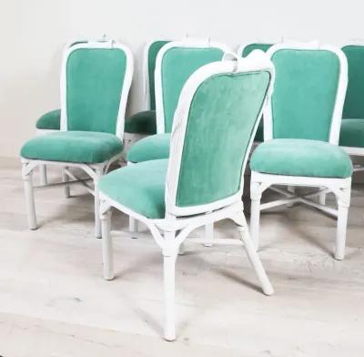 Refinished Set of 8 Dining Chairs in Spade Aqua Velvet