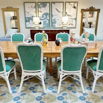 Refinished Set of 8 Dining Chairs in Spade Aqua Velvet