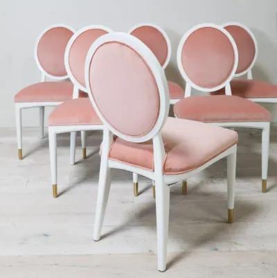 Set of 6 Cartel Dining Chairs in Peach Velvet