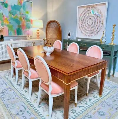 Set of 6 Cartel Dining Chairs in Peach Velvet