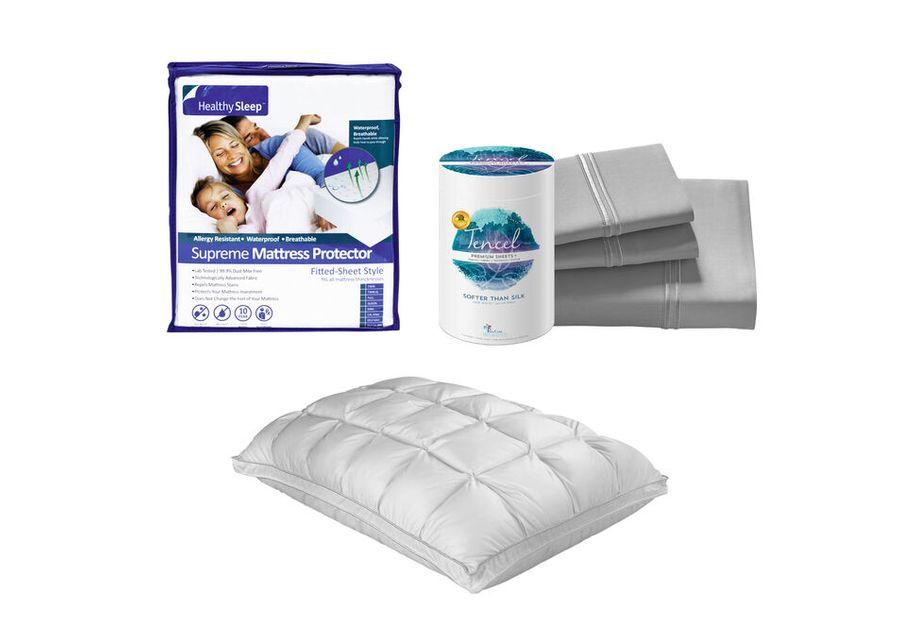 Tencel Queen Sheet Mattress Protector Pillow Bundle 