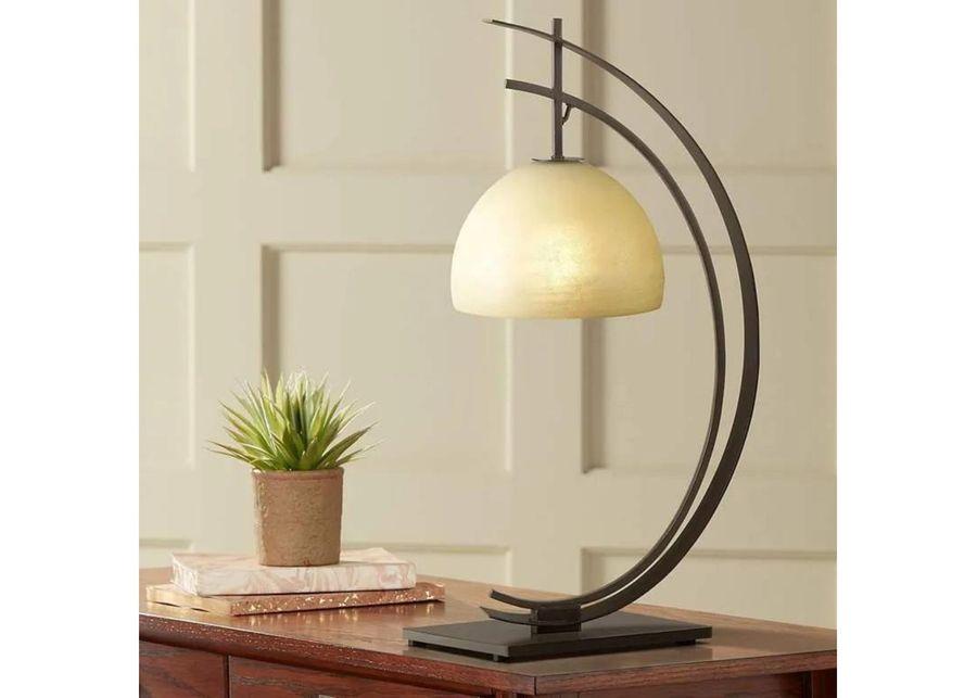 Bronze Arc With Glass Dome Shade Table Lamp 28"H