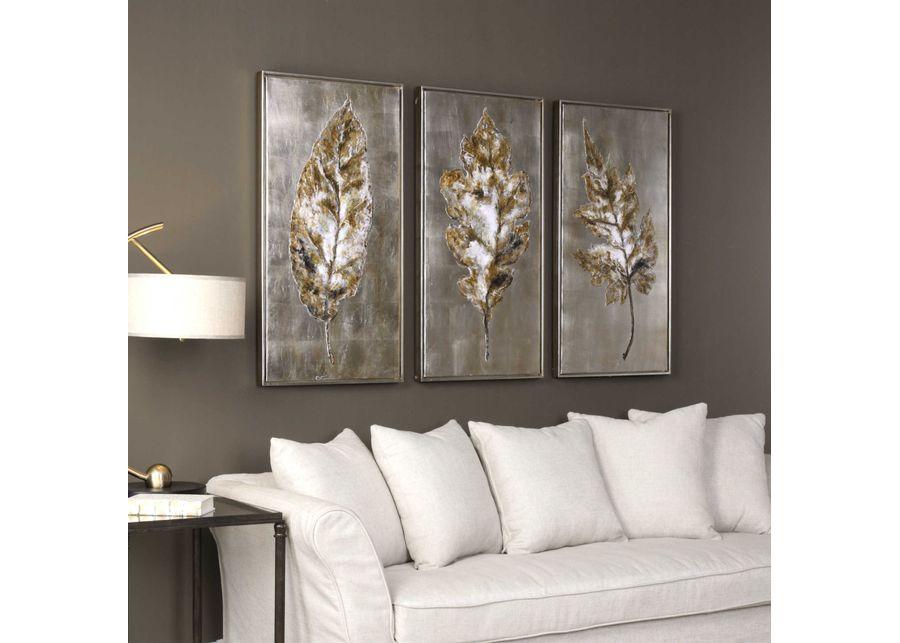 Set of 3 Champagne and Silver Leaves Wall Decor 21"W x 41"H