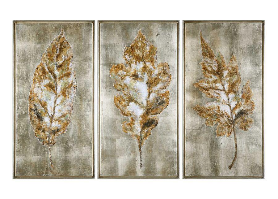 Set of 3 Champagne and Silver Leaves Wall Decor 21"W x 41"H