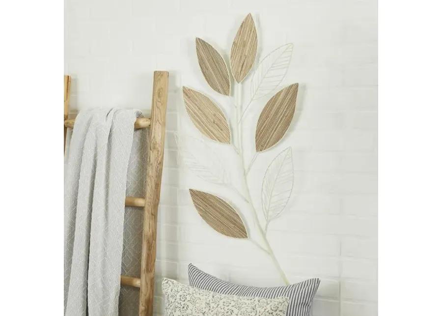 Metal and Wood Brown and Cream Leaves Wall Décor 21"W x 36"H