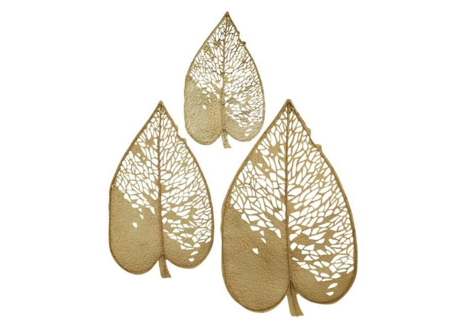 Set of 3 Gold Metal Leaves Wall Décor 28/36/45"H