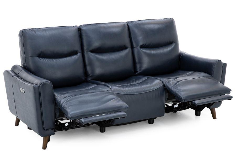 Bethany Leather Power Headrest Reclining Sofa in Navy