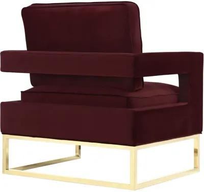 Avery Maroon Velvet Chair With Polished Gold Base